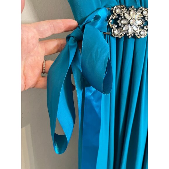 Retro Jewel Tone Tank Belted Midi Dress 16 Blue Jewels Metallic Chic Glam Preppy - Picture 6 of 14